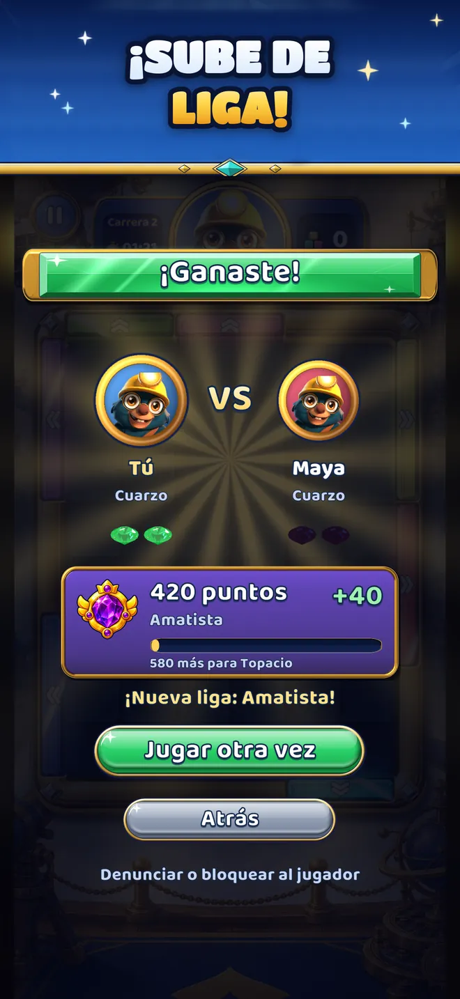 Una victoria en Clasificatoria contra Maya: 420 puntos y una nueva liga, Amatista.
