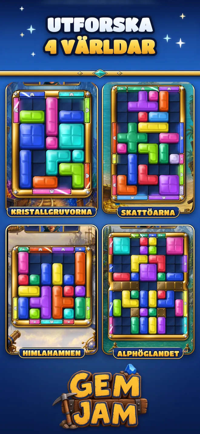 Spelplaner från Kristallgruvorna, Skattöarna, Himlahamnen och Alphöglandet.